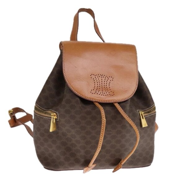 CELINE Macadam Canvas Backpack PVC Leather Brown